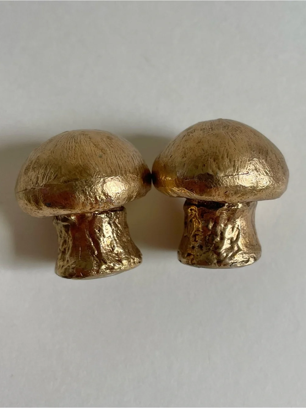 Small Mushroom Salt & Pepper Shakers Gold Tone Whimsical